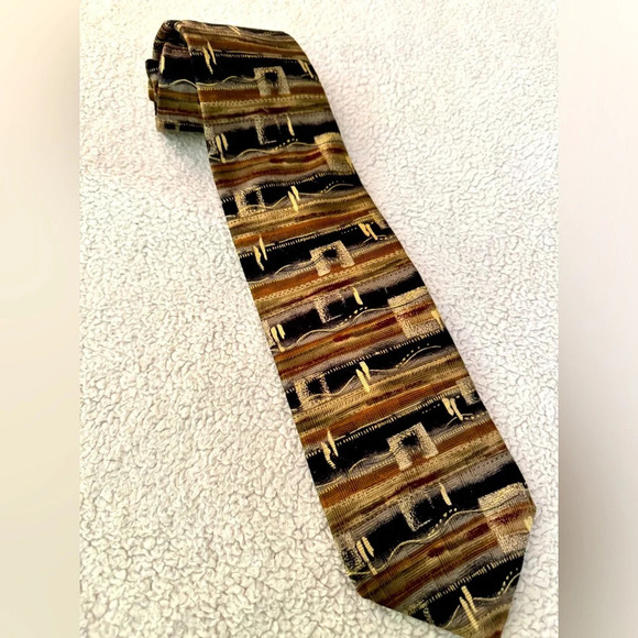 Shevel’s 100% Imported Silk Tie Red Bottom Made in USA Aztec Design - Picture 1 of 6